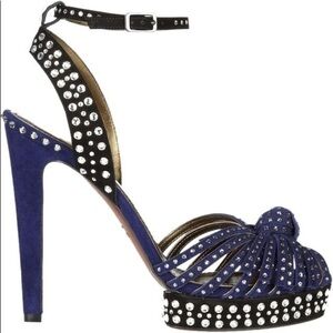 NWT Lanvin Navy Blue Suede Leather Sandals Swarovski Crystal Embellished Size 10